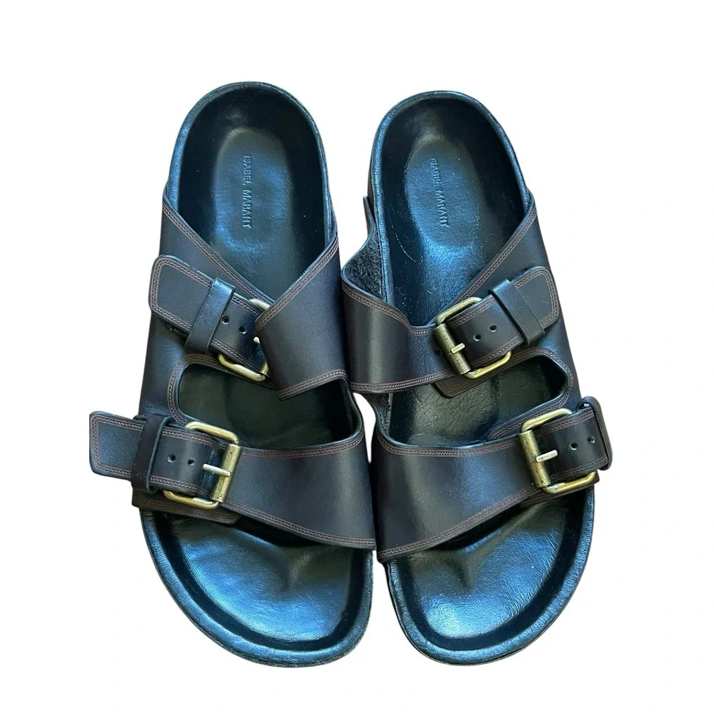 Isabel Marant Lennyo Sandals Black Leather Flat £465, Size 38 US 8